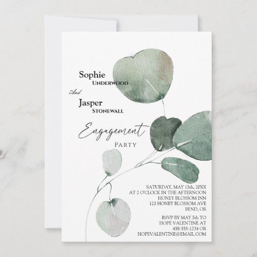 Moderne Greenery White Engagement Party Kaart (Voorkant)