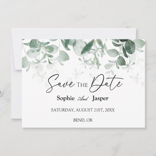Moderne Greenery White Flat Save the Date Kaart (Voorkant)