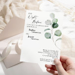 Moderne Greenery White Naight before Rehearsal Kaart<br><div class="desc">Deze moderne groenachtige witte nacht vóór het repetitieve uitnodigingsontwerp kenmerkt gemakkelijke mengeling en past coördinerende stijlen in zwart-wit met delicate greenery elementen toe toevoegend gracieuze bloei rond eenvoudige verfijnde typografie en heerlijk minimaal kalligrafiekmanuscript. De waterverf eucalyptus en andere botanische bladeren zijn prachtig doorheen, met donkere smaragd in een ombre-effect tot...</div>