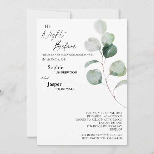 Moderne Greenery White Naight before Rehearsal Kaart (Voorkant)