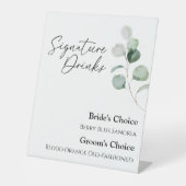 Moderne Greenery White Wedding Signature Drinken Reclamebord Met Voetstuk (Voorkant)