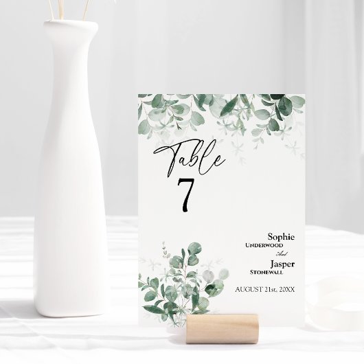 Moderne Greenery White Wedding Table Number Kaart