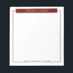 Moderne grens Burgundy Red Name School Kantoor Notitieblok<br><div class="desc">Dit ontwerp kenmerkt een ruimte voor een naam bij de bovenkant en een andere lijn van tekst bij de bodem, die door een eenvoudige dubbele grens wordt erkend. Het collectie van de coördinatie van producten is te vinden in onze winkel, zazzle.com/store/doodlelulu. Neem contact met ons op als je dit ontwerp...</div>
