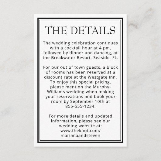 Moderne grens Minimalistisch zwart wit Informatiekaartje (Voorkant)