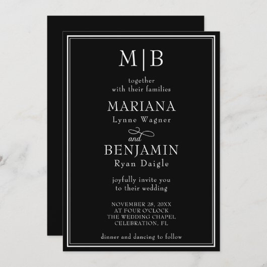 Moderne grens minimalistische zwarte bruiloft kaart (Voorkant / Achterkant)