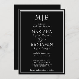 Moderne grens minimalistische zwarte bruiloft kaart