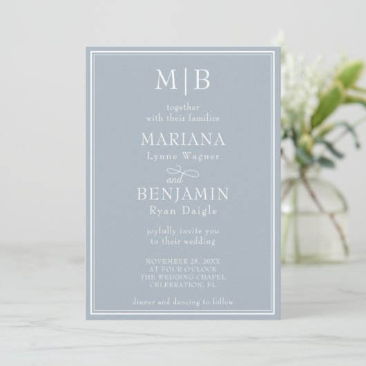 Moderne grensminimalist Boho Light Grey Wedding Kaart (Staand voorkant)