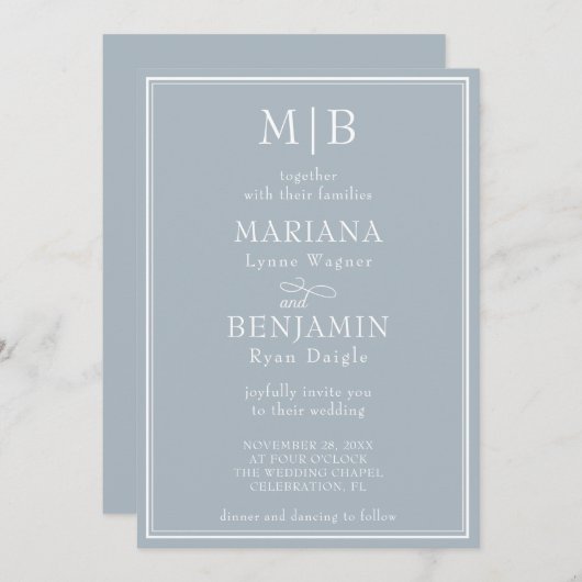 Moderne grensminimalist Boho Light Grey Wedding Kaart (Voorkant / Achterkant)