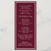 Moderne grensminimalistische Bourgogne bruiloft Programmakaart (Achterkant)