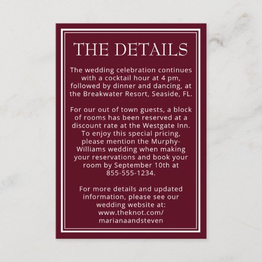 Moderne grensminimalistische Bourgogne — Gegevens Informatiekaartje (Voorkant)