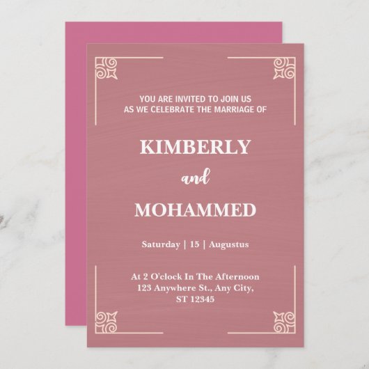 Moderne  Grenzen Roze trouwuitnodiging Kaart (Voorkant / Achterkant)