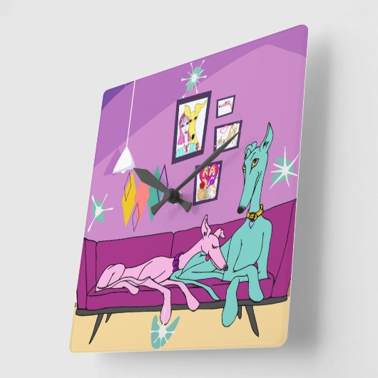 Moderne Greyhound Art uit het midden van de eeuw Vierkante Klok (Hoek)