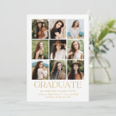 Moderne Grid Gold 9 Foto Collage Graduparty Kaart (Staand voorkant)