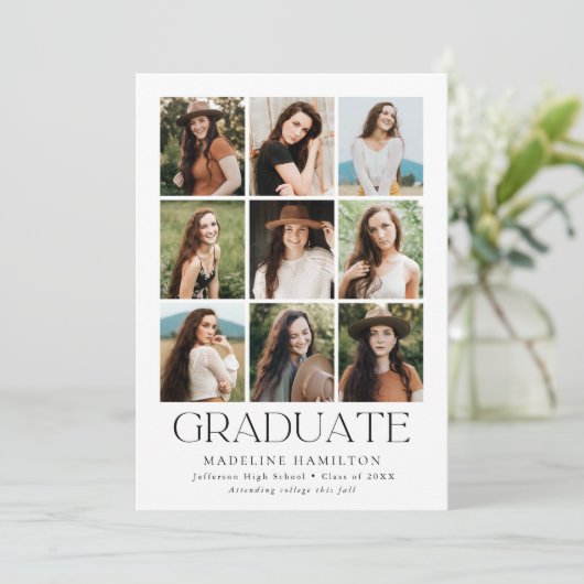 Moderne Grid White 9 Fotocollage Graduparty Kaart (Staand voorkant)