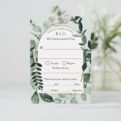 Moderne Griekse buitentuin bruiloft RSVP (Staand voorkant)
