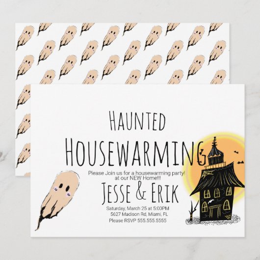 Moderne Griezelfeestelijke Housewarming Doodle Fee Kaart (Voorkant / Achterkant)