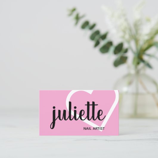 Moderne griezelige zwarte en roze nagellak visitekaartje (Staand voorkant)