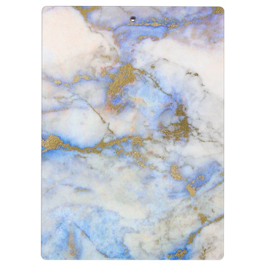 Moderne Grijs Blauw & Goud Marmeren Steen Klembord (Achterkant)