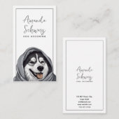 Moderne Grijs en Wit Leuke Husky Hond Grooming Visitekaartje (Voorkant / Achterkant)