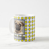 Moderne Grijs Geel Geometrisch Patroon Pet Foto Koffiemok (Voorkant links)