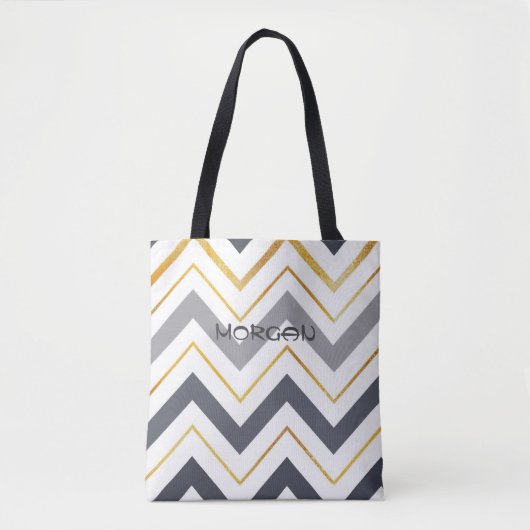 Moderne Grijs & Goud Chevron Gepersonaliseerde Can Tote Bag (Voorkant)
