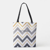 Moderne Grijs & Goud Chevron Gepersonaliseerde Can Tote Bag (Achterkant)
