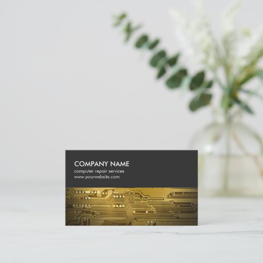 Moderne Grijs Goud Circuit Board Computer Reparati Visitekaartje (Staand voorkant)