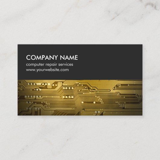 Moderne Grijs Goud Circuit Board Computer Reparati Visitekaartje (Voorkant)