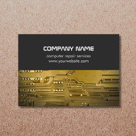 Moderne Grijs Goud Circuit Board Computer Reparati Visitekaartje