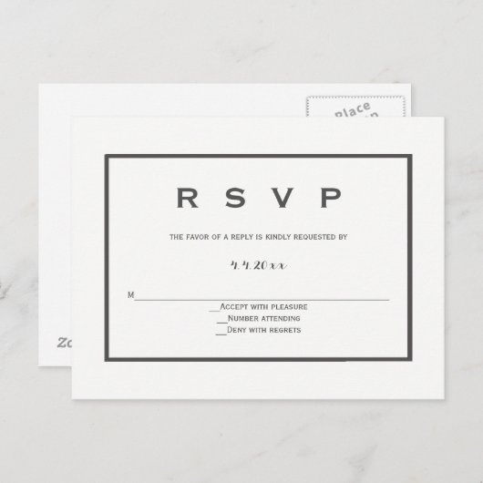 Moderne grijs grens bruiloft RSVP briefkaarten (Voorkant / Achterkant)