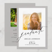Moderne grijs legant script 2 foto-Afstuderen (Voorkant / Achterkant)
