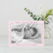 Moderne grijs op pastroze geboorte aankondiging (Staand voorkant)