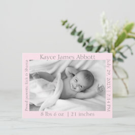 Moderne grijs op pastroze geboorte aankondiging