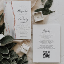 Moderne Grijs Roos Gouden Agaat QR Code Wedding