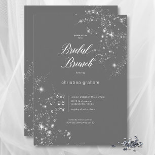 Moderne Grijs & Wit Glam Diamonds Bruidsbrunch Kaart