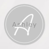 Moderne grijs & wit | Naam kool en monogram Labels (Design 1)