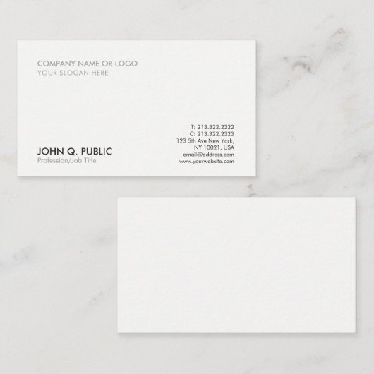 Moderne Grijs Wit Professioneel Eenvoudig Elegant Visitekaartje (Voorkant / Achterkant)