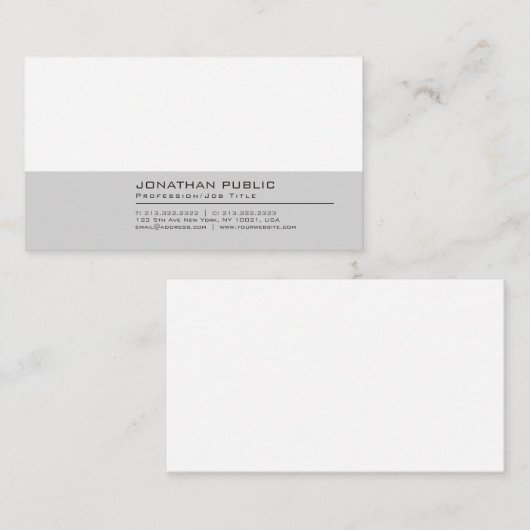 Moderne Grijs Wit Professioneel Elegant Plain Visitekaartje (Voorkant / Achterkant)