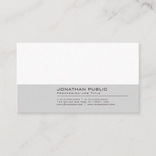 Moderne Grijs Wit Professioneel Elegant Plain Visitekaartje (Voorkant)
