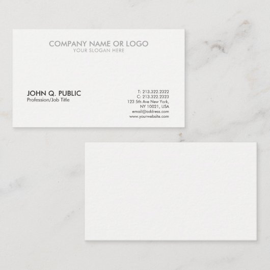 Moderne Grijs Wit Professioneel Schoon Elegant Visitekaartje (Voorkant / Achterkant)
