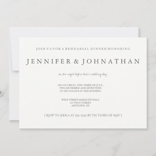 Moderne grijs-wit repetitie dineruitnodigingen kaart (Voorkant)