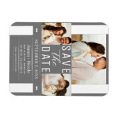 Moderne Grijs Witte Save the Date 3 Foto Bruiloft Magneet (Horizontaal)