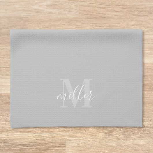 Moderne grijze aangepaste familienaam monogram theedoek