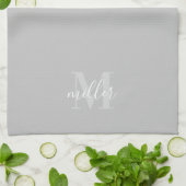 Moderne grijze aangepaste familienaam monogram theedoek (Gevouwen)