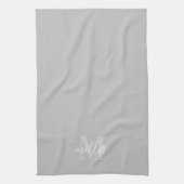Moderne grijze aangepaste familienaam monogram theedoek (Verticaal)