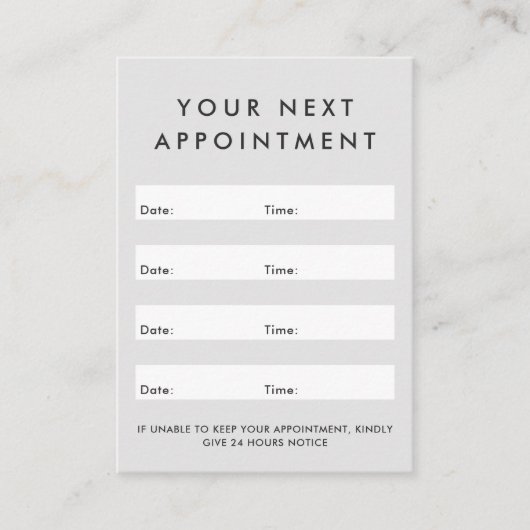 Moderne grijze aangepaste logo verticale afspraakk afsprakenkaartje (Voorkant)