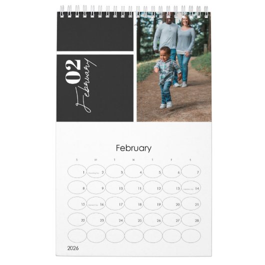 Moderne Grijze aangepaste meerjaarlijkse feestdag  Kalender (Feb 2026)