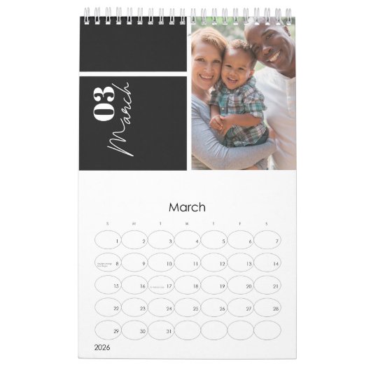 Moderne Grijze aangepaste meerjaarlijkse feestdag  Kalender (Mar 2026)