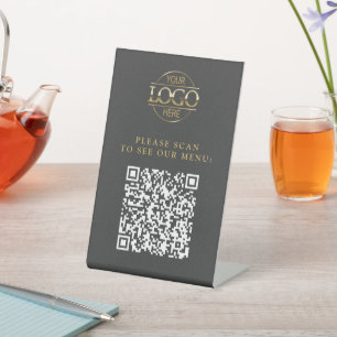 Moderne grijze aangepaste zakelijke logo QR-code m Reclamebord Met Voetstuk