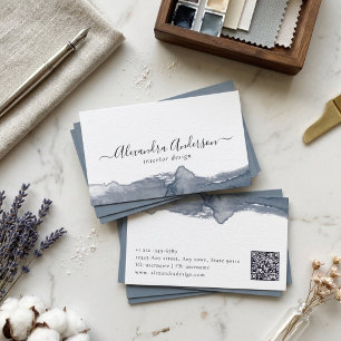 Moderne Grijze Aquarel Calligrafie Minimaal QR-cod Visitekaartje
